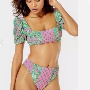 Lilly Pulitzer Pink Shandy Oh Diamond Girl Bikini Set and Palazzo Pants.
